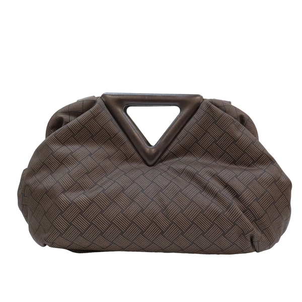 【二手名牌BRAND OFF】BOTTEGA VENETA BV 寶緹嘉 棕色 皮革 尼龍 point triangle bag 單肩包