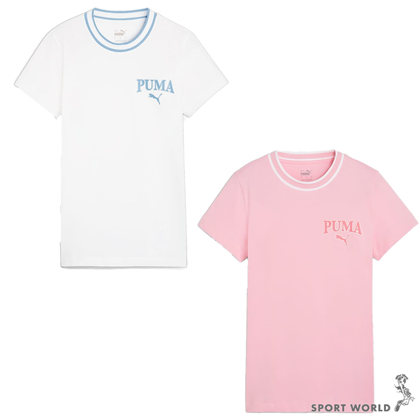 Puma 短袖上衣 女裝 純棉 歐規 白藍/粉【運動世界】67789702/67789730