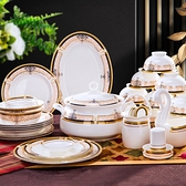 【新品推薦】餐具套裝 28頭金色維也納景德鎮陶瓷餐具歐式金邊碗盤碗碟套裝