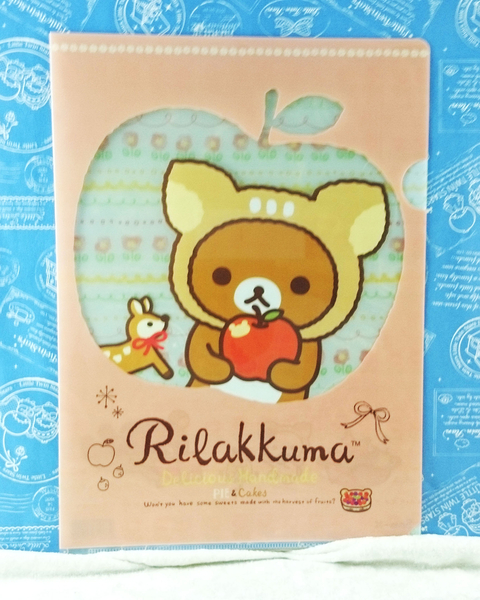 【震撼精品百貨】Rilakkuma San-X 拉拉熊懶懶熊~A4資料夾_粉_蘋果+花