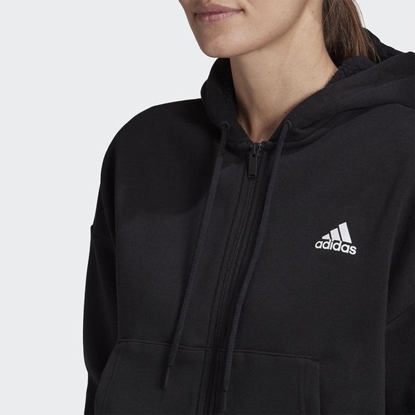 Adidas BIG BADGE OF SPORT 女裝 外套 連帽 短版 口袋 綿羊絨 棉質 黑【運動世界】FR5120 product thumbnail 6