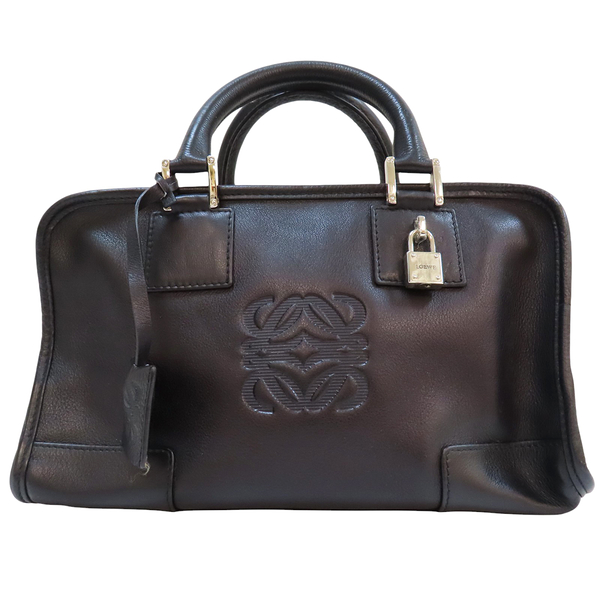 【二手名牌BRAND OFF】LOEWE 羅威 黑色 牛皮 Amazona Anagram 手提包