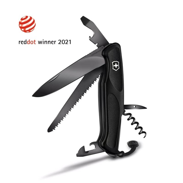 【Victorinox 瑞士維氏】瑞士刀 RANGER 55 GRIP ONYX BLACK 大型袋裝刀 130mm-極黑(0.9563.C31P)