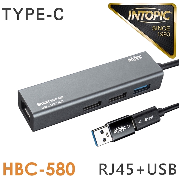 INTOPIC 廣鼎 USB3.1 & RJ45 鋁合金集線器 (HBC-580)