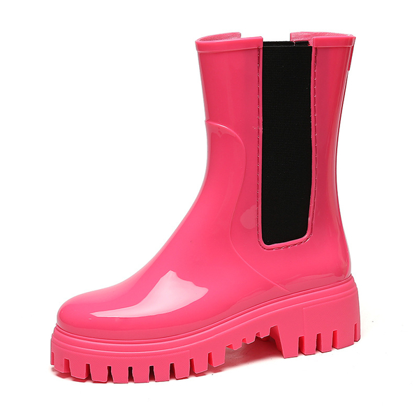 【36-41全尺碼】雨靴．街頭漆皮拼接切爾西粗跟中筒靴．白鳥麗子 product thumbnail 8