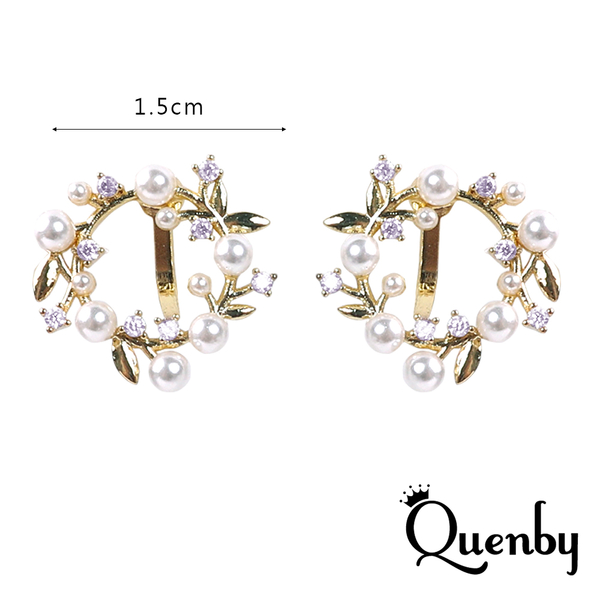Quenby 森林系葉子花環珍珠造型耳環/無耳洞耳夾 product thumbnail 7