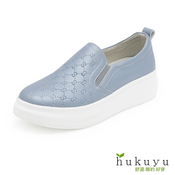 休閒鞋 親膚舒適真皮壓紋厚底鞋(藍)＊hukuyu【18-875b】【現】