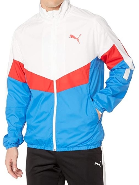 PUMA 男款白紅藍撞色風衣運動外套-NO.58123141