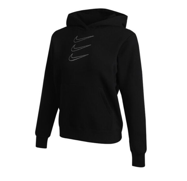 NIKE系列-NSW HOODIE FLC RSTONE ESS 女款黑色長袖帽T-NO.DH1412010