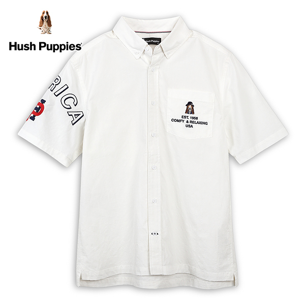 Hush Puppies 襯衫 男裝經典品牌英文毛巾繡漁夫帽狗寬版短袖襯衫
