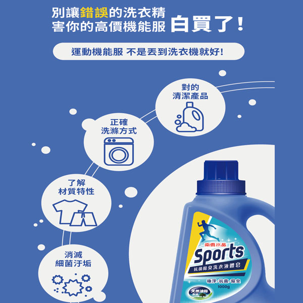 南僑水晶Sports抗菌除臭洗衣精1kgx3瓶 product thumbnail 5