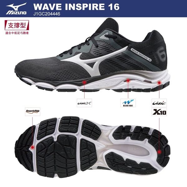 MIZUNO WAVE INSPIRE16 男鞋 慢跑 避震 支撐 中高足弓 U4ic U4icX中底 黑【運動世界】J1GC204446 product thumbnail 3