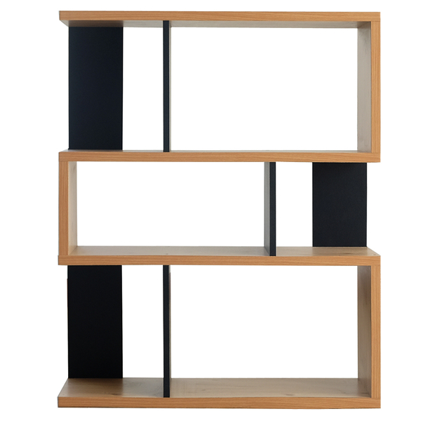 [ 家事達 ] SA-2183NB: 厚板三層收納展示書櫃(北歐原木色+黑色)