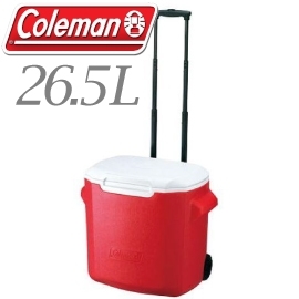 【Coleman 美國 26.5L 拖輪置物型冰桶 紅】CM-0026JM000/行動冰箱/保冷冰箱/露營保鮮