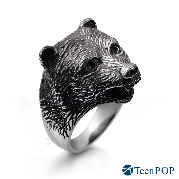鋼戒指 ATeenPOP 黑熊咆哮 熊戒指 送刻字 個性戒指 男戒指
