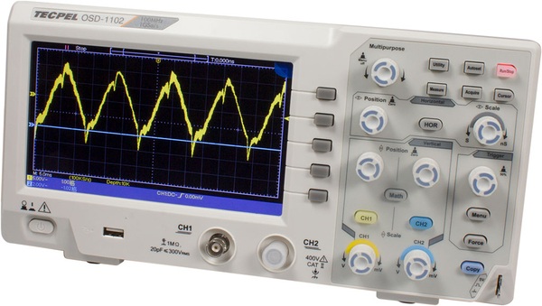 TECPEL 泰菱 OSD-1102 桌上型 100MHz 示波器 雙通道 取樣1GS/s 10K記憶 螢幕7吋