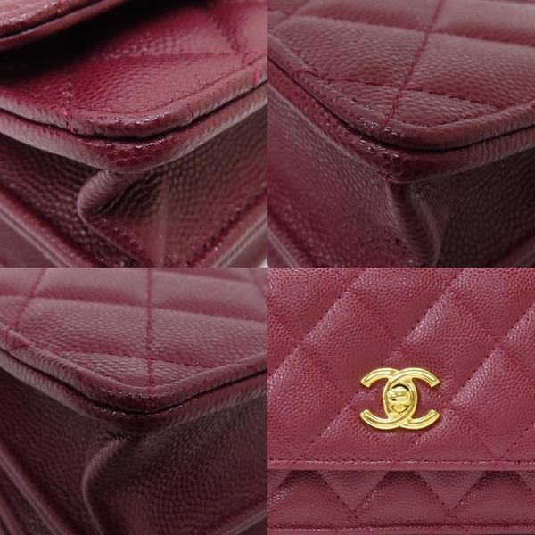 【二手名牌BRAND OFF】CHANEL 香奈兒 酒紅色 牛皮 菱格紋 Mini WOC 單肩鏈包 金扣 (無卡) product thumbnail 9