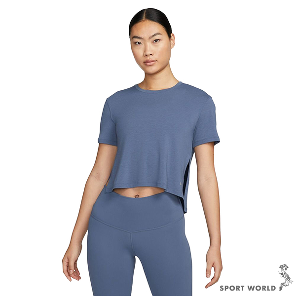 【下殺】Nike 女裝 短袖上衣 排汗 短版 寬鬆 藍【運動世界】DM7026-491