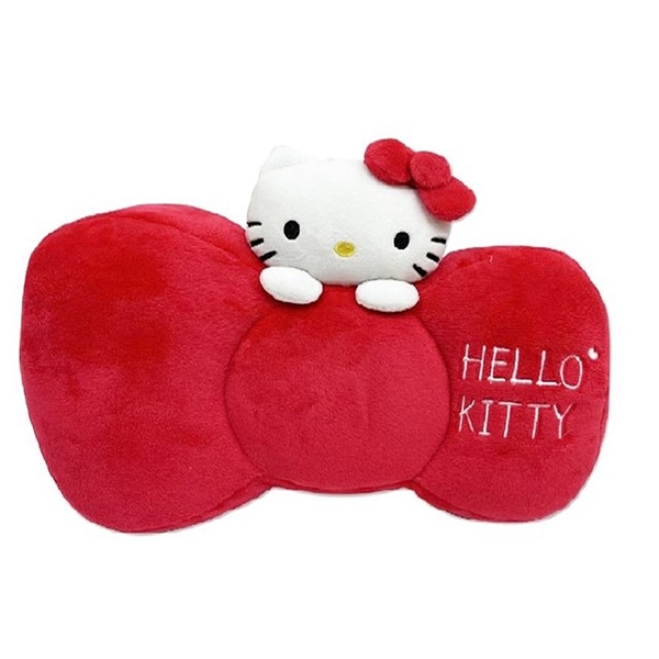 小禮堂 Hello Kitty 車用造型絨毛頭枕 (紅蝴蝶結款) 4713909-238813