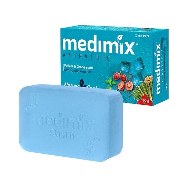 印度MEDIMIX 藍寶石沁涼美肌皂100g(岩蘭草&葡萄籽)【小三美日】