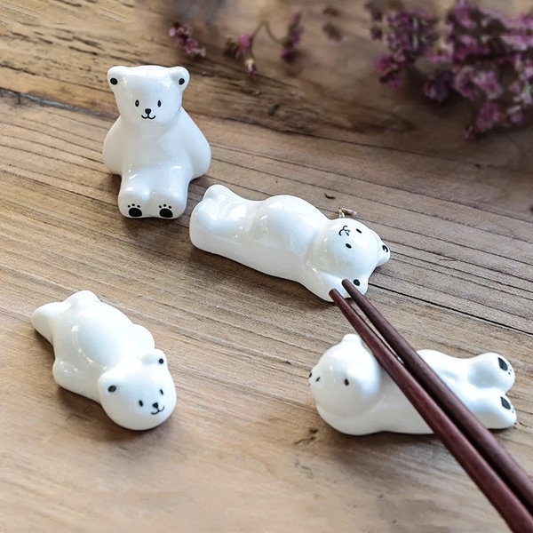 現貨特賣-北極熊筷子架 (一套四入) 可愛小白熊筷架 白瓷餐具