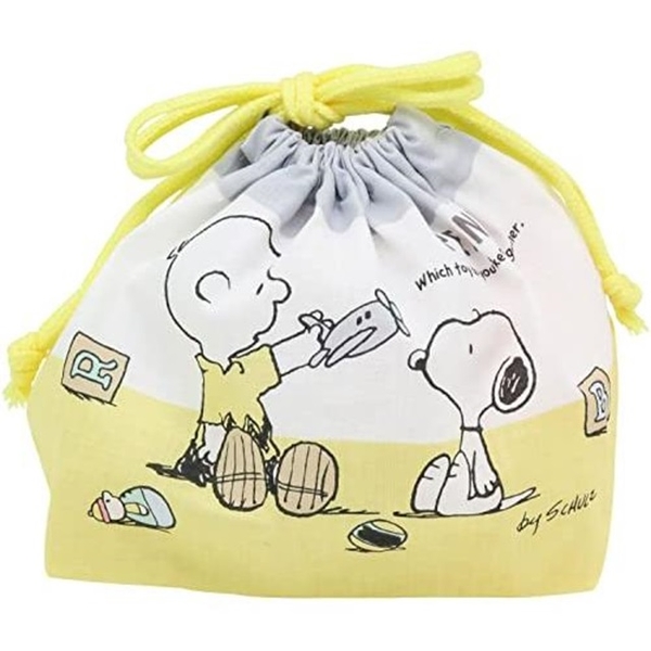 小禮堂 Snoopy 棉質束口便當袋 (黃白玩具款) 4970825-134753