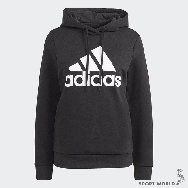 Adidas ESSENTIALS 女裝 長袖 帽T 側口袋 內刷毛 棉 黑GL0653