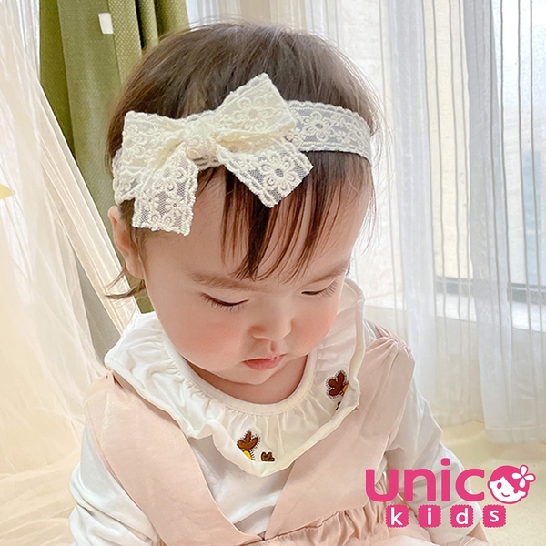 UNICO 兒童 蕾絲控最愛蝴蝶結髮帶髮夾組合-2入組