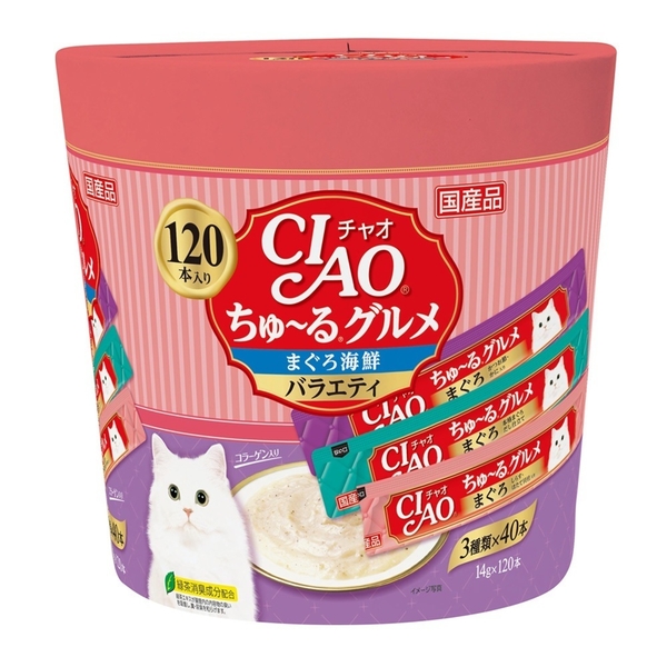 【14g/120入】日本製CIAO 啾嚕肉泥桶裝 120入 啾嚕美味肉泥系列 化毛配方 綜合營養食 肉泥 貓零食 product thumbnail 4