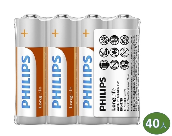 PHILIPS 飛利浦 3號AA碳鋅電池 (4顆*10組) 40入 (熱縮)