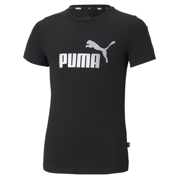 PUMA ESSENTIALS 童裝 大童 短袖 純棉 休閒 跳豹 印花 黑【運動世界】58704101