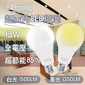 【APEX】13W高效能廣角LED燈泡 全電壓 E27(12入)白光