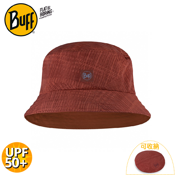 【BUFF 西班牙 可收納漁夫帽《赭紅刷紋》】122591/圓盤帽/遮陽帽/防曬帽/休閒帽
