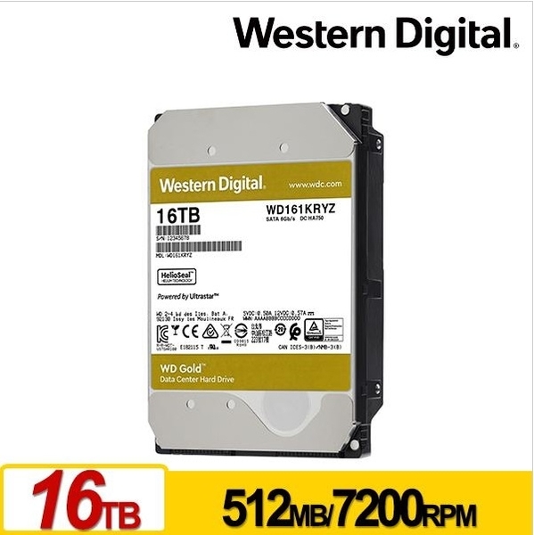 WD 金標 16TB 3.5吋 SATA 企業級硬碟 WD161KRYZ