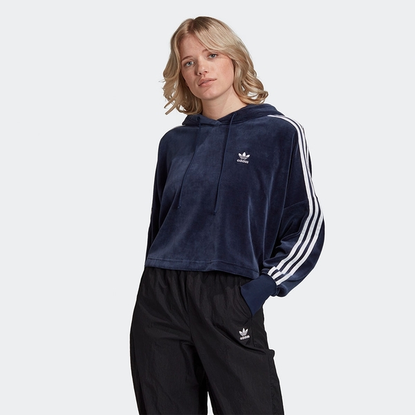 Adidas Originals CROPPED HOODIE 女裝 長袖 連帽 帽T 短版 絲絨 深藍【運動世界】GD2289 product thumbnail 2