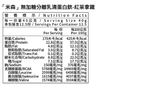 【米森 vilson】無加糖分離乳清蛋白飲-紅茶拿鐵 500g/罐 1罐 product thumbnail 4