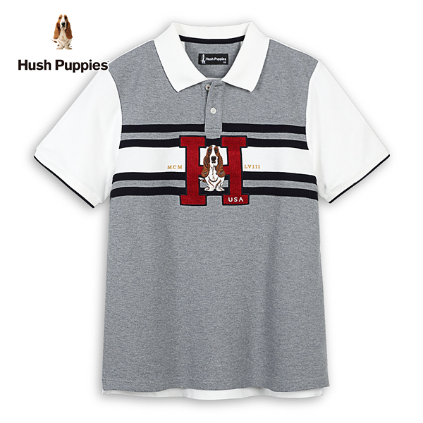 Hush Puppies POLO衫 男裝剪接H毛巾繡刺繡狗POLO衫