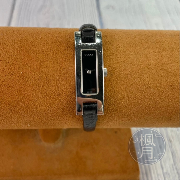 BRAND楓月 GUCCI 古馳 3900L 細版女錶 方錶盤 簡約 手錶 腕錶 時計 石英錶 皮錶帶 黑盤銀針
