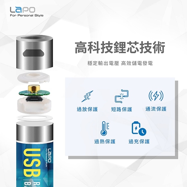 LaPO USB可充式鋰離子3號AA電池組-2入裝 product thumbnail 4