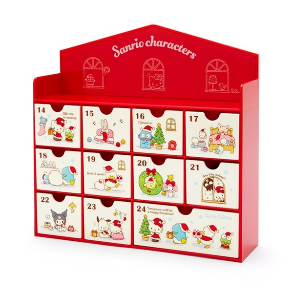 小禮堂 Sanrio大集合 屋型日期多格抽屜盒 (紅 聖誕系列) 4550337-779224