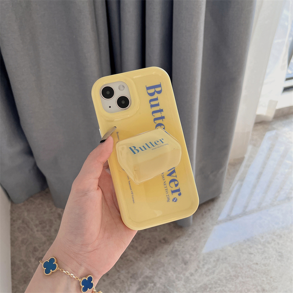 奶黃英文起司支架手機殼 適用於 iPhone 14 13 12 11 Plus pro max (10/21)
