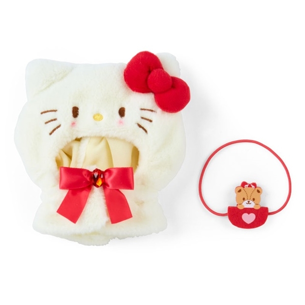 小禮堂 Hello Kitty 絨毛造型玩偶斗篷裝 (紅蝴蝶結款) 4550337-182635
