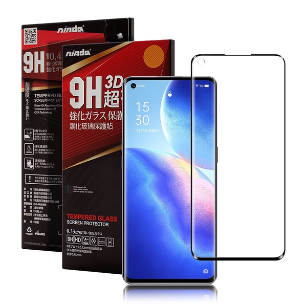 nisda for oppo reno5 pro 滿版3d框膠鋼化玻璃貼-黑