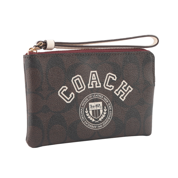 【COACH】Varsity 校園徽標塗層帆布手拿包(巧克力色) CB855 IMUOC