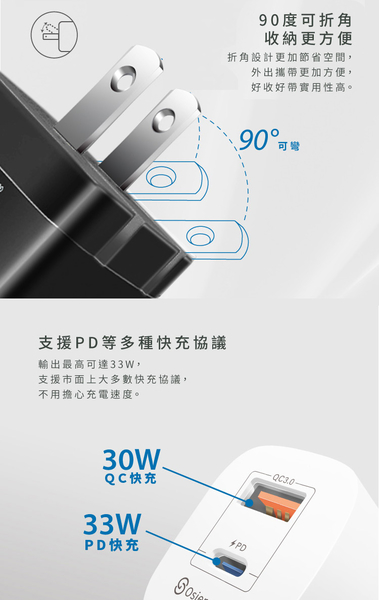 Osiemsens 迷你GaN 氮化鎵33W充電器-黑+CB勇固Type-C to Type-C 100W 編織耐彎折快充線1.2米 product thumbnail 6