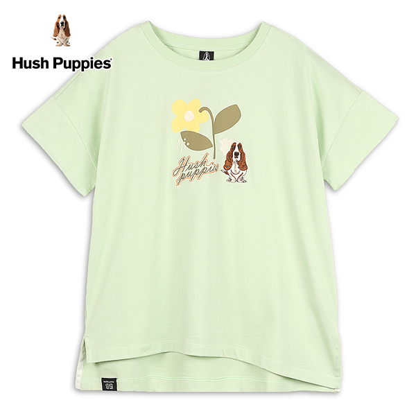 Hush Puppies 上衣 女裝印花刺繡狗斜下襬落肩上衣