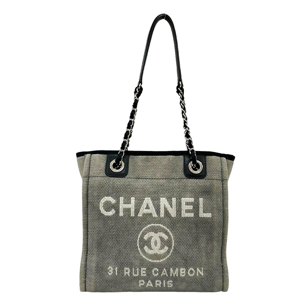 CHANEL 香奈兒 灰色 棉布 Deauville Tote 沙灘 肩背 托特包 (無卡) 【二手名牌BRAND OFF】