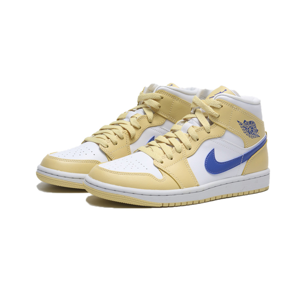 NIKE 休閒鞋 WMNS AIR JORDAN 1 MID 青檸黃 藍勾 AJ1 1代 高筒 女 BQ6472-701