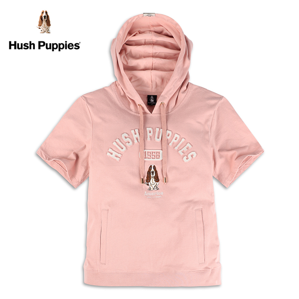 Hush Puppies 帽T 女裝立體印花文字刺繡狗短袖帽T