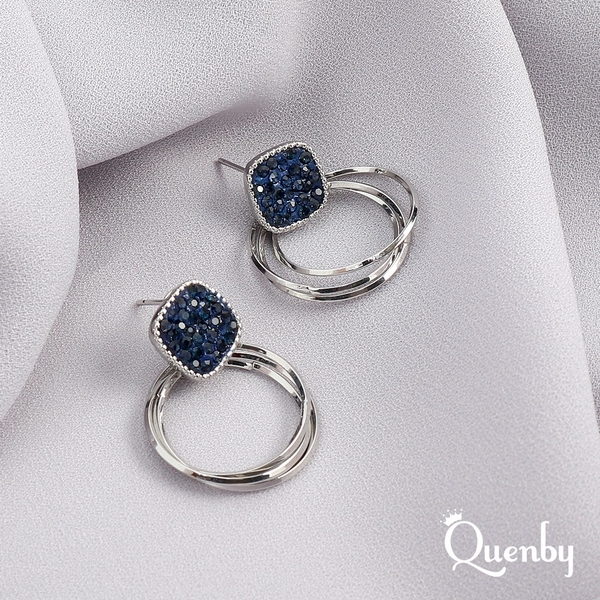 Quenby 送禮 母親節 韓系平價飾品 藍鋯石幾何多層次圓圈耳環/耳針
